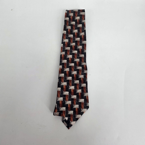 VINTAGE Pierre Cardin 100% Silk Tie Abstract Geometric Blue Burnt Orange